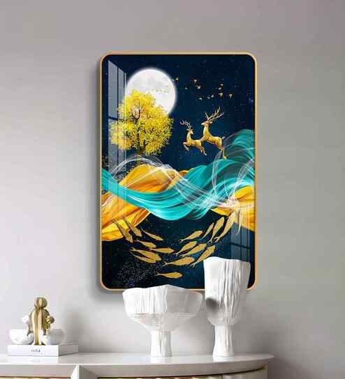 Golden Harmony Deer MDF Wood Acrylic Wall Art