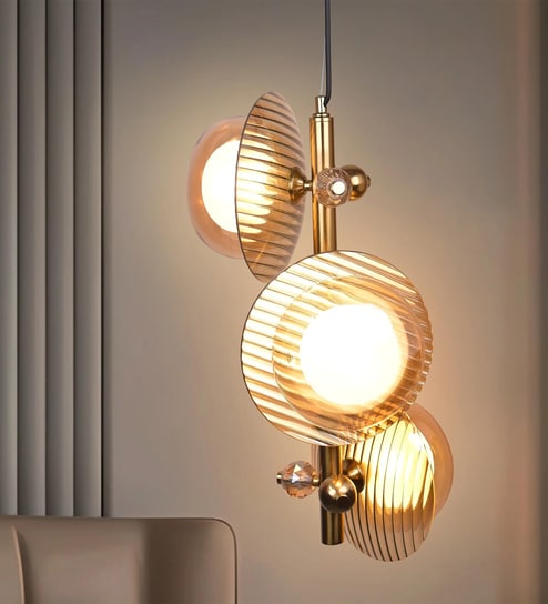 Golden Linear LED Pendant Light with Globe Glass Diffuser