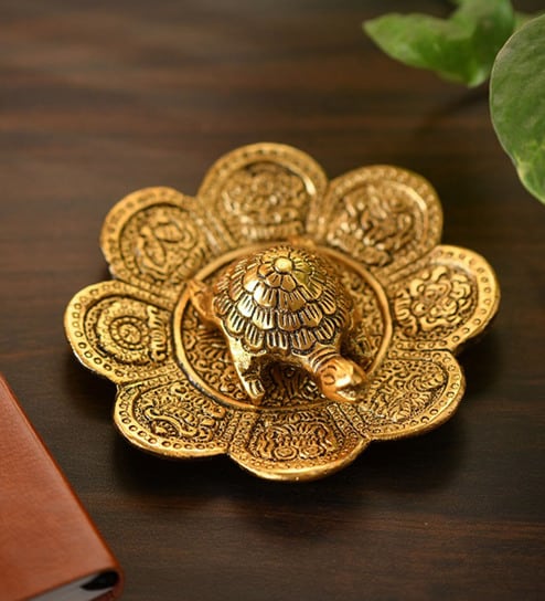 Golden Metal Tortoise In Plate