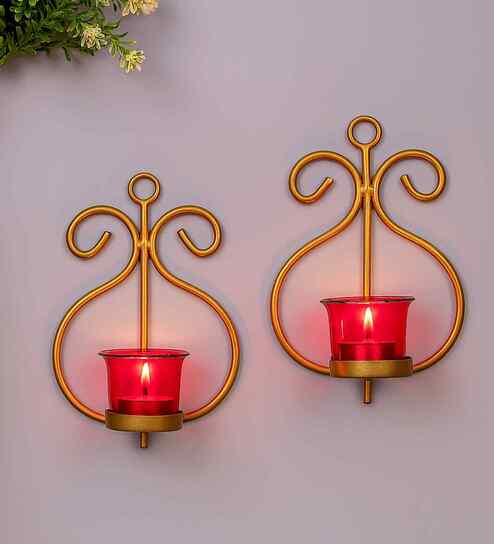 Golden Metal Gazzel Wall Tea Light Holders (Pack Of 2)