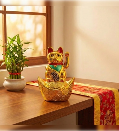 Golden Cute Lucky Cat Figurine