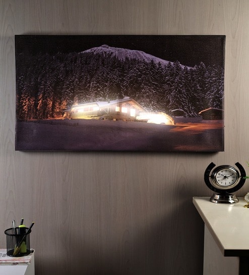 Golden Retreat Illuminated Cabin Wall Art