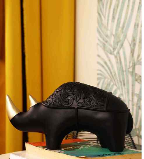 Black & Gold Rhino Resin Artifact