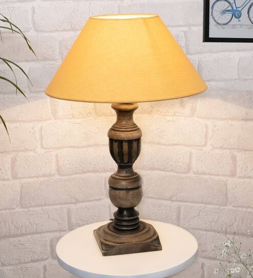 Golden Shade Table Lamp With Wooden Base