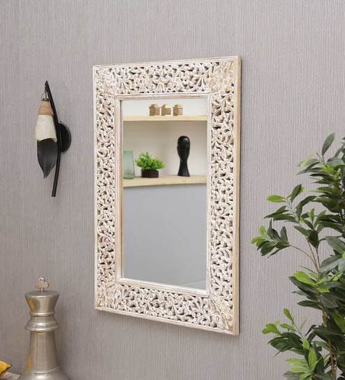 Buy Solid Wood Wall Mirror In Gold Color By Satyam International