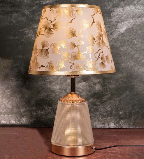 Golden Table Lamp With Fusion Of Modern Design Fiberglass  Matelic Base