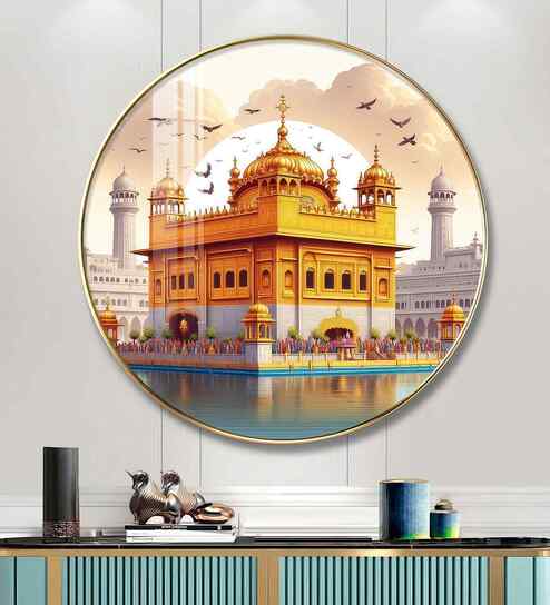 Golden Temple Acrylic Round Wall Art