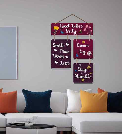 Good Vibes Only Smile More Dream Big Wooden Wall Hanging