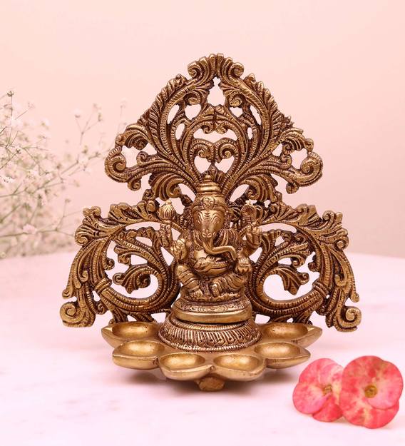 brass ganesha diya