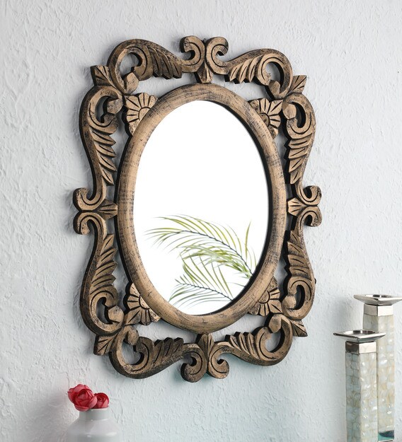 Buy Engineered Wood Oval Wall Mirror In Gold Colour By The Urban Store Online Oval Mirrors Wall Accents Home Decor Pepperfry Product