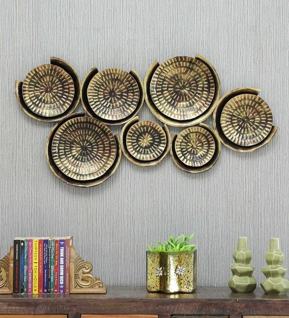 Buy Gold Metal 7 Decor Plates Wall Art By B K Exports Online