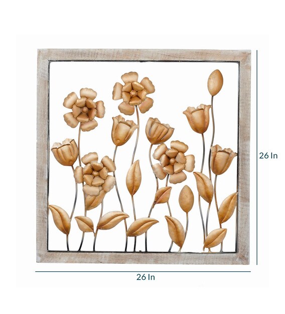 Buy Gold Metal Flower Wall Decor With Square Frame by Global Glory
