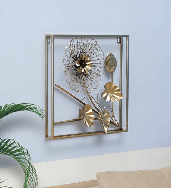 Get Wallpaper Buy Golden Metal Wall Decor By Vedas Online Floral Metal Art Metal Wall Art Home Decor Pepperfry Product Free HD