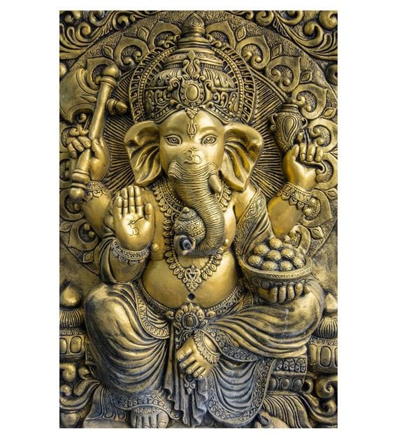 Buy Golden Non Wooven Paper 3d Golden Ganesha Mural Wallpaper By 999store Online 3d Wallpapers Furnishings Home Decor Pepperfry Product