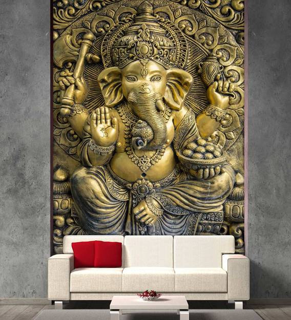 Buy Golden Non Wooven Paper 3d Golden Ganesha Mural Wallpaper By 999store Online 3d Wallpapers Furnishings Home Decor Pepperfry Product