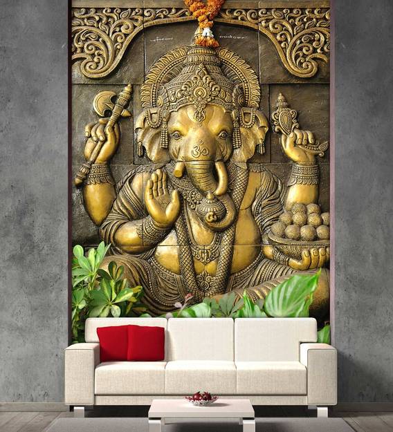 Buy Golden Non Wooven Paper 3D Golden Lord Ganesha Mural Wallpaper by  999Store Online - 3D Wallpapers - Wallpapers - Furnishings - Pepperfry  Product