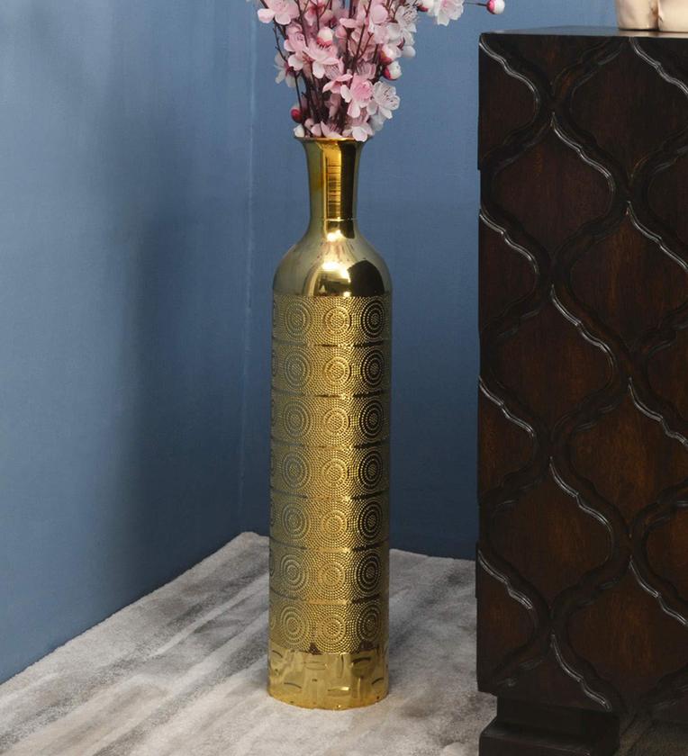 Buy Gold Monarc Circular Tall Metal Vase by home Online Eclectic