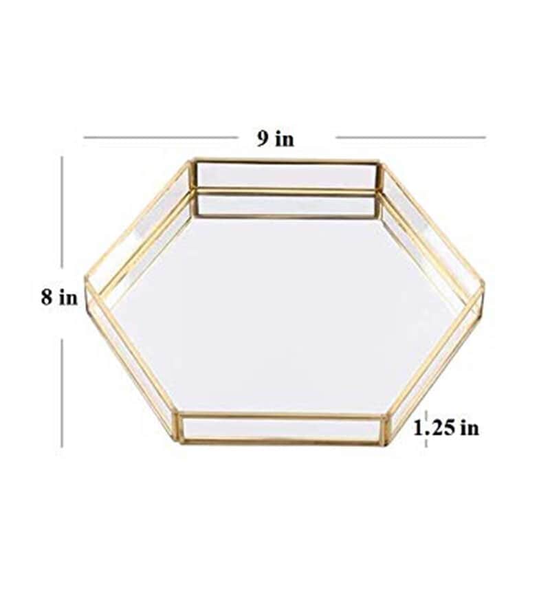 Buy Gold & Metal and Glass Hexagonal Vanity Tray by LamJum Online