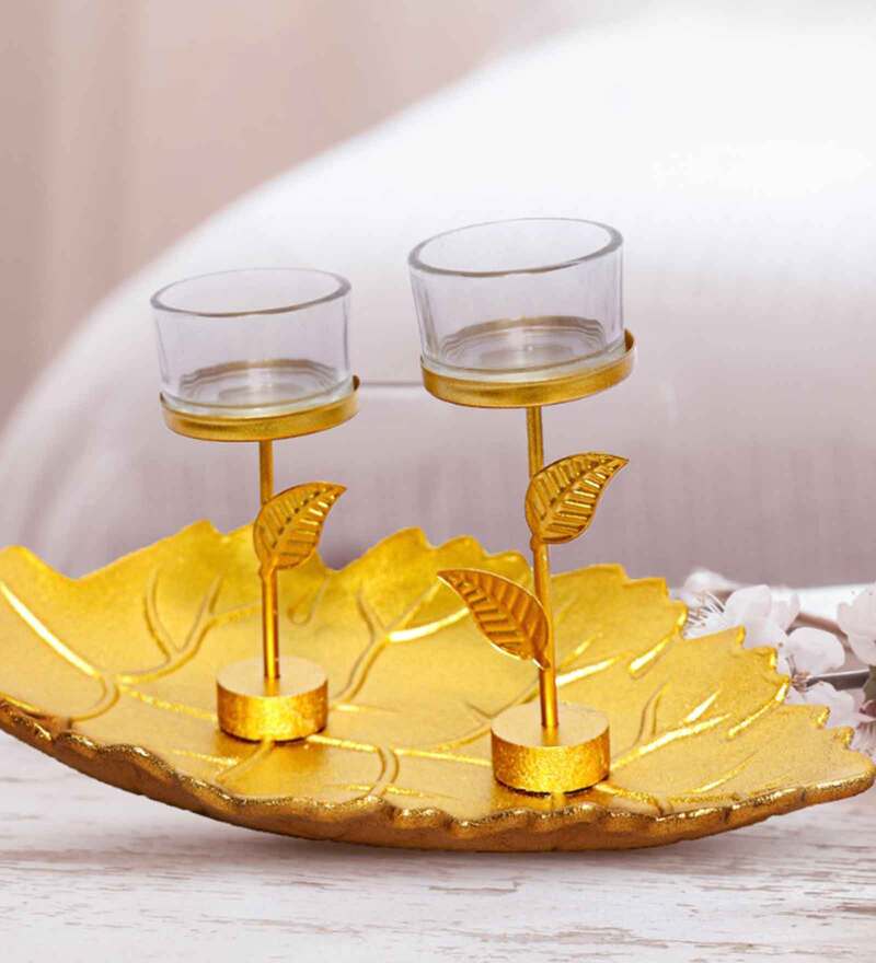 Buy Gold Acrylic Table Candle Holder by the white ink decor Online