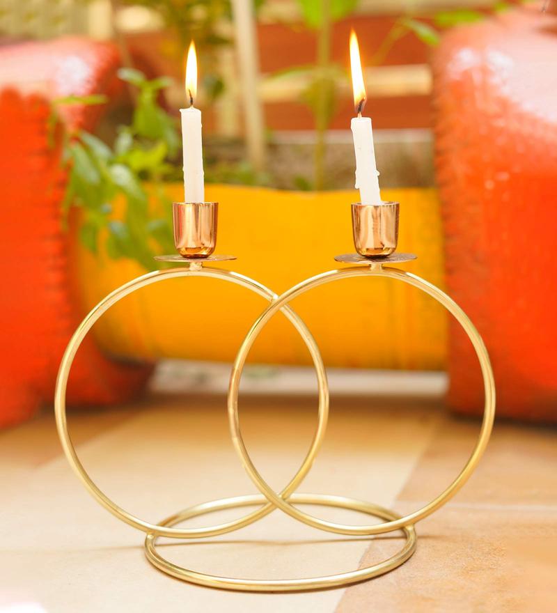 Buy Gold Aluminium Table Candle Holder by House of Sajja Online
