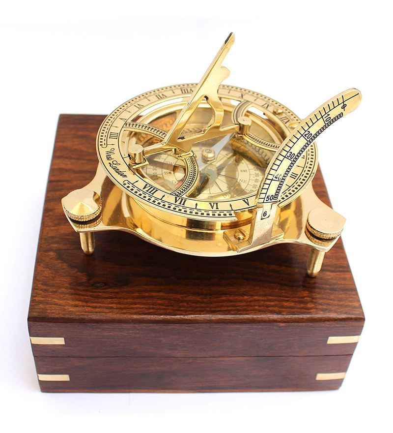 Buy Gold Brass & Wood Sundial Compass By Mad Over Decor Online ...