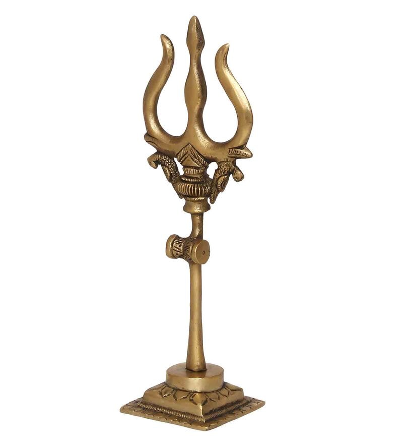 Buy Gold Brass Trishul with Damru Decorative Handcrafted Figurine by ...