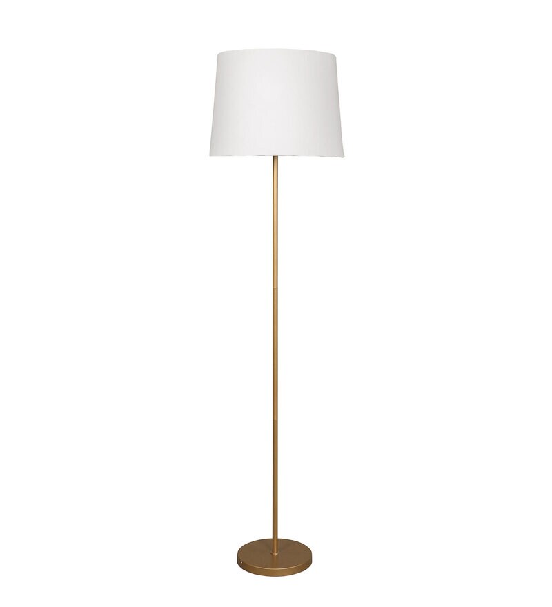 Buy Gold Color Metal Floor Lamp With White Taper Shade By Sanded Edge