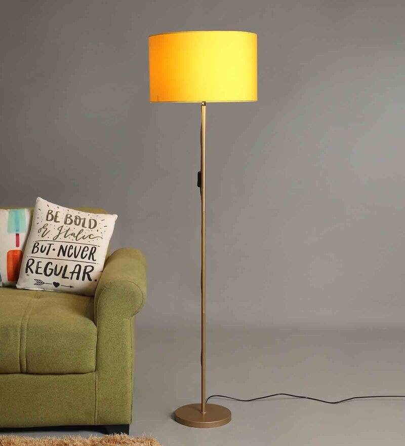 Buy Gold Color Metal Floor Lamp With Yellow Rpund Shade By Sanded Edge