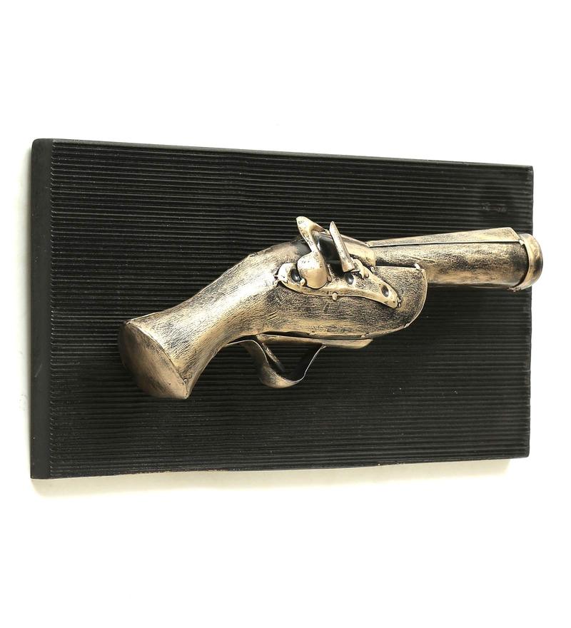 Buy Wrought Iron Short Gun In Golden Wall Art By Malik Design Online