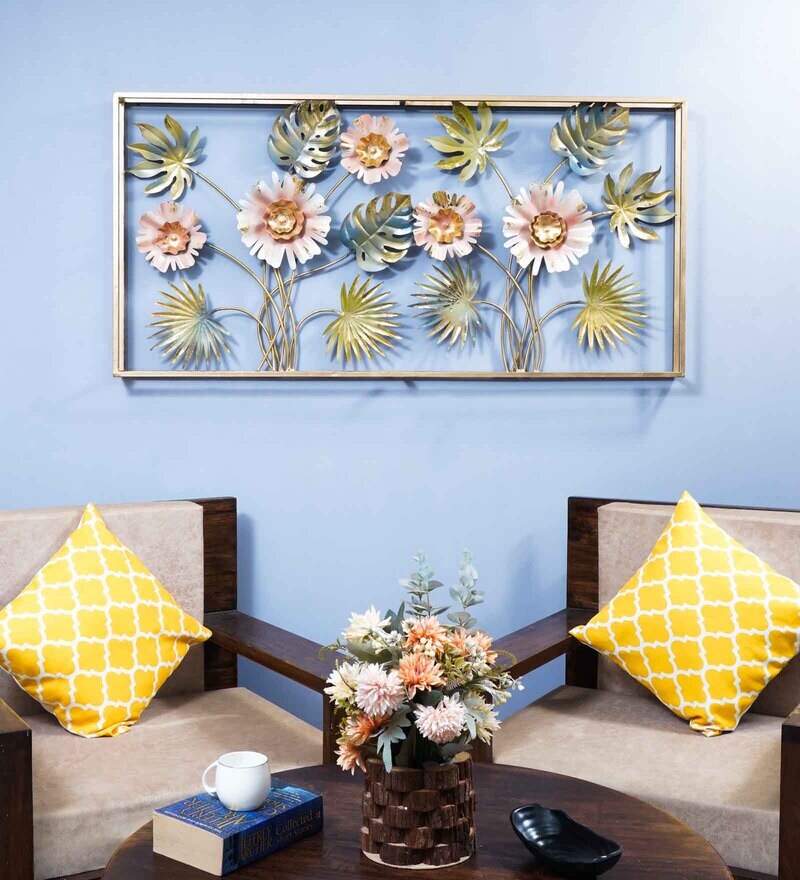 Buy Gold Iron Peach Flower Garden Metal Wall Art by The Shining Rays