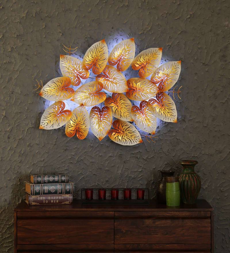 golden leaves lit wall art