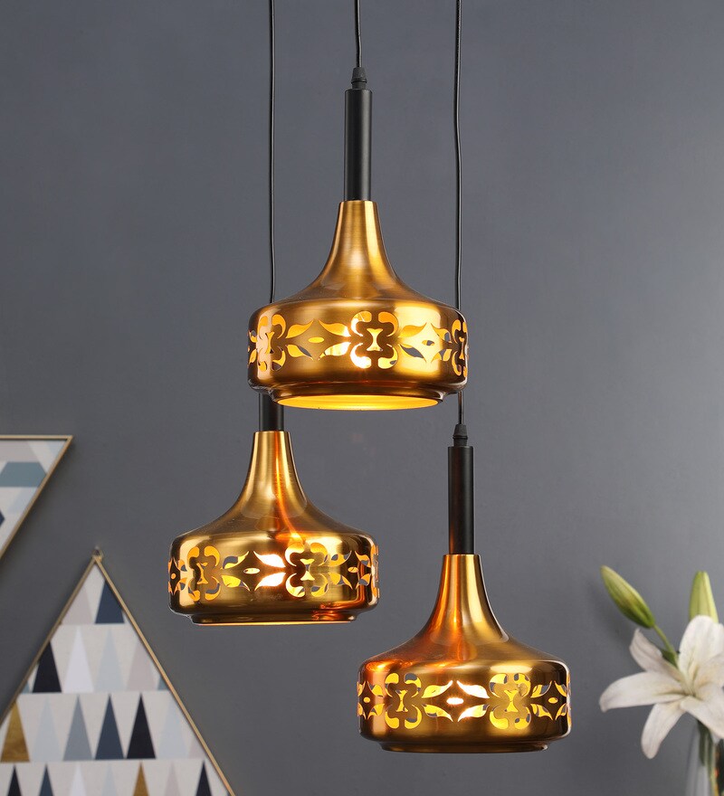 Buy Gold Metal 3 Light Cluster Hanging Lights by Kapoor E Illuminations