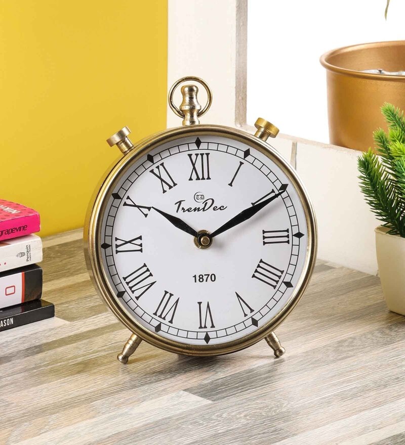 Buy Gold Metal Analog Table Clock Online Table Clocks Table Organizers Home Decor