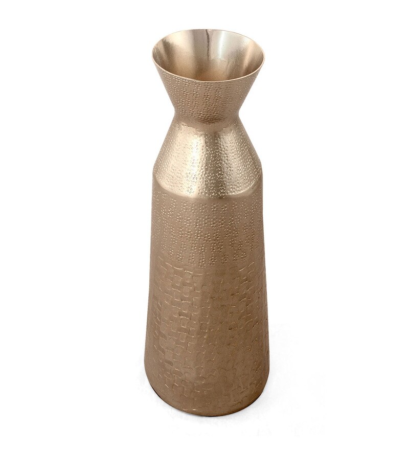 Buy Gold Metal Double Hammered Bottle Vase by home Online Metal