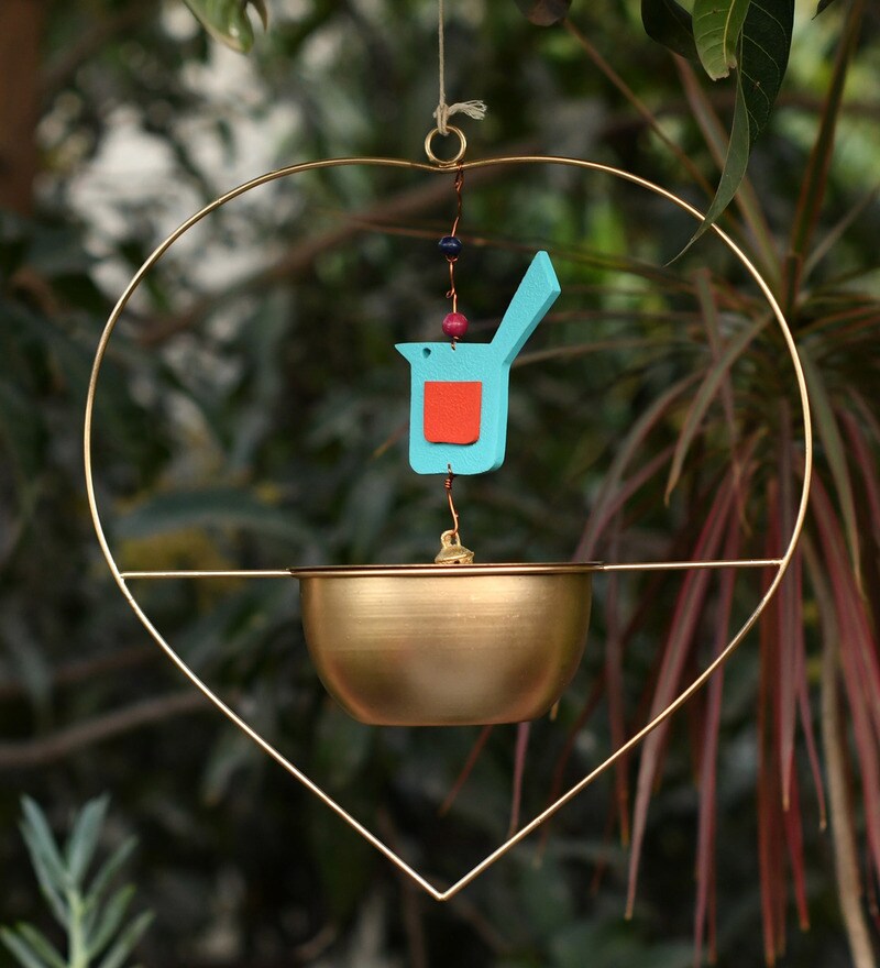 Buy Gold Metal Heart Shaped Hanging Bird Feeder By 1 Bhk Online