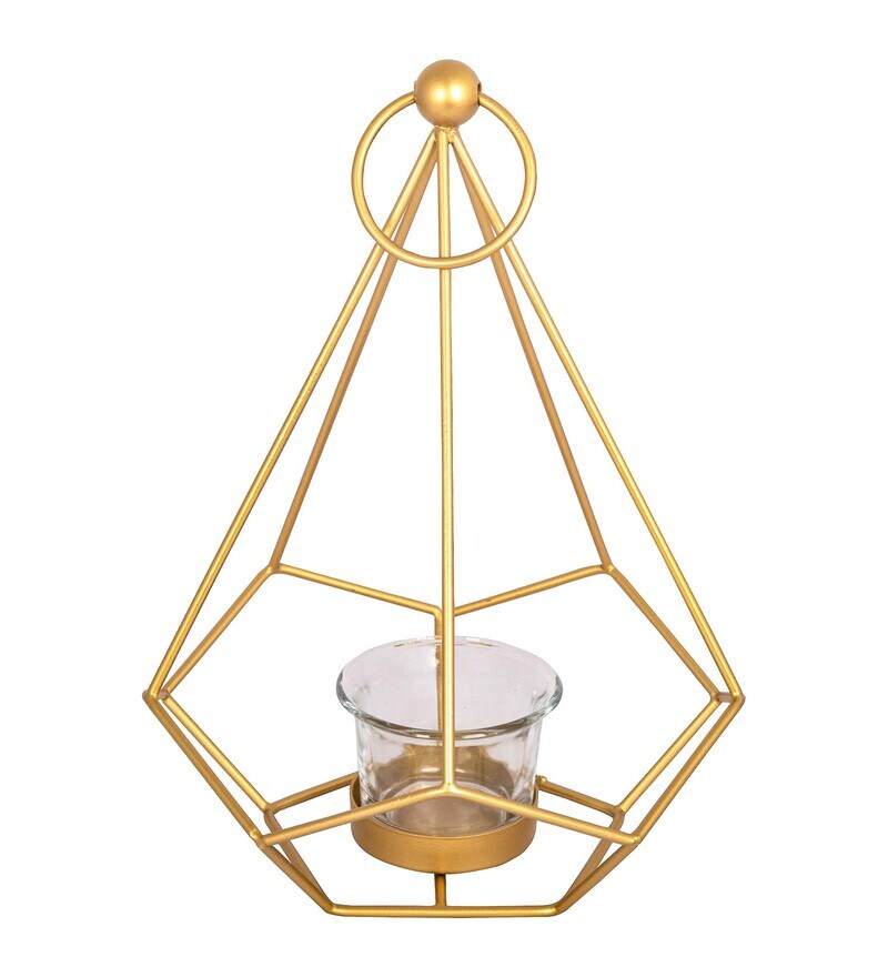 Buy Gold Metal Hexagon Hanging Tea Light Holder By House Of Sajja