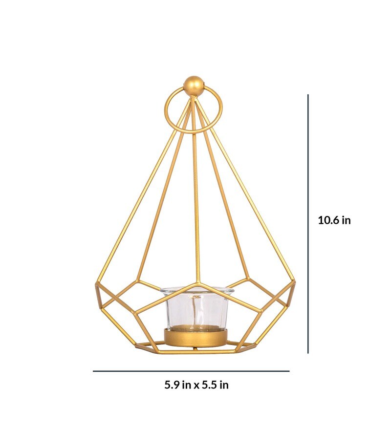 Buy Gold Metal Hexagon Hanging Tea Light Holder By House Of Sajja