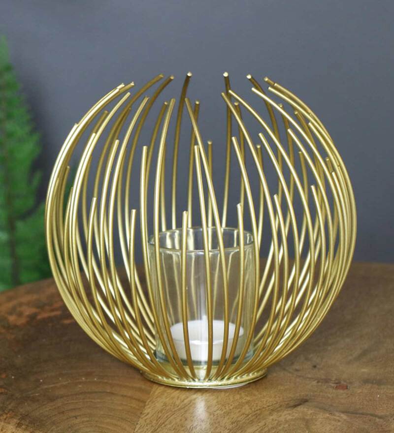 Buy Gold Metal Modern Candle Holder By Grista Decor Online - Candle ...