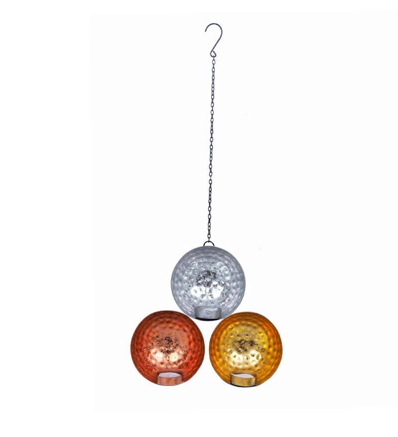 Buy Gold Metal Set Of 2 Wall Hanging Candle Holder By Tied Ribbons Online Hanging Tea Light