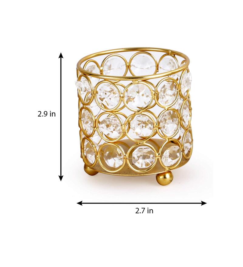 Buy Gold Metal Set Of 4 Crystal Tealight Candle Holders By Tied Ribbons