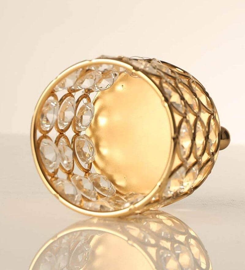 Buy Gold Metal Set Of 4 Crystal Tealight Candle Holders By Tied Ribbons