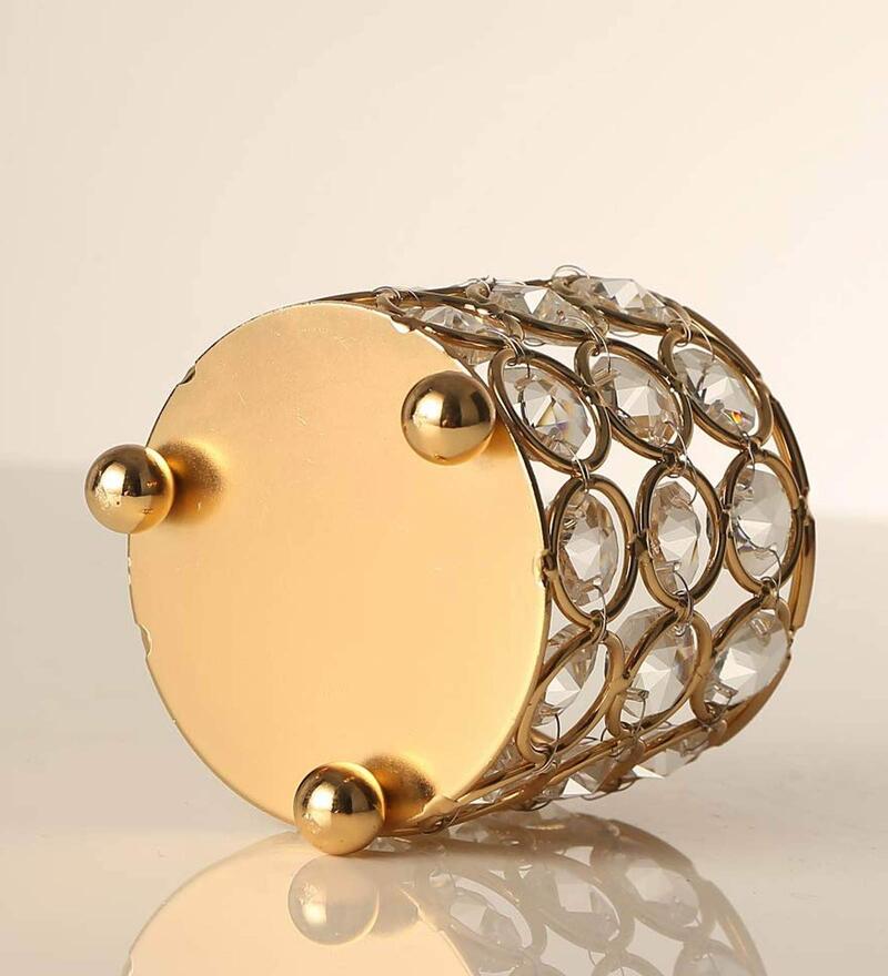 Buy Gold Metal Set Of 4 Crystal Tealight Candle Holders By Tied Ribbons