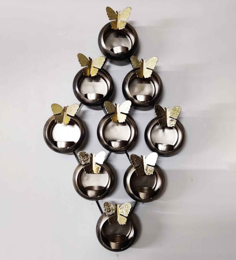 Buy Gold Metal Wall Hanging Candle Holder by Wens Online Wall Tea