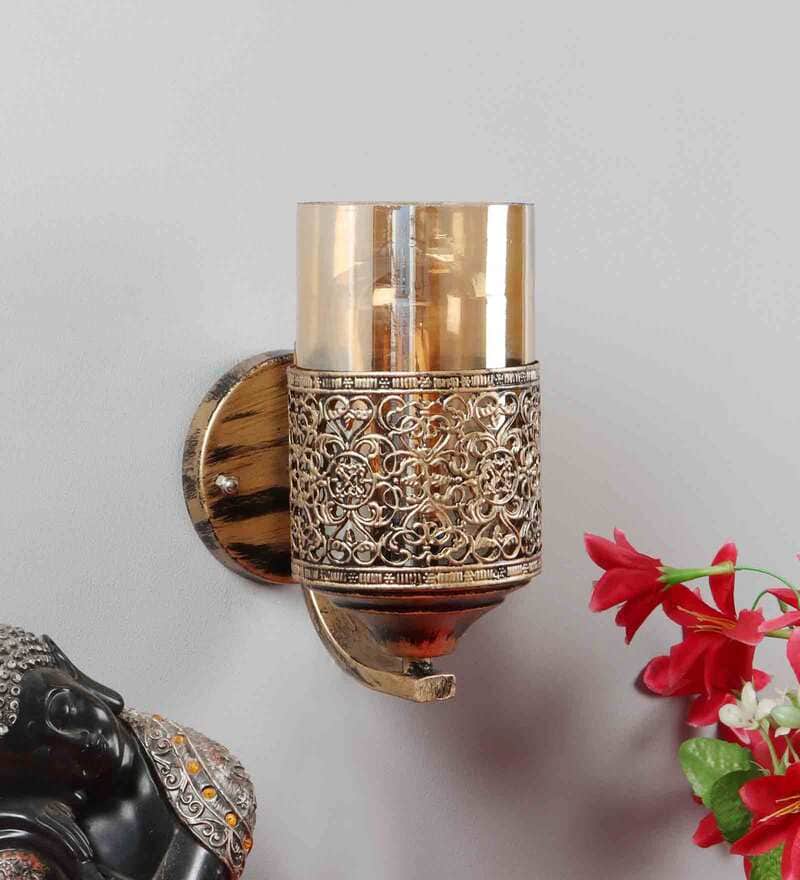 Buy Gold Metal Wall Light By Foziq Online Uplight Wall Lights