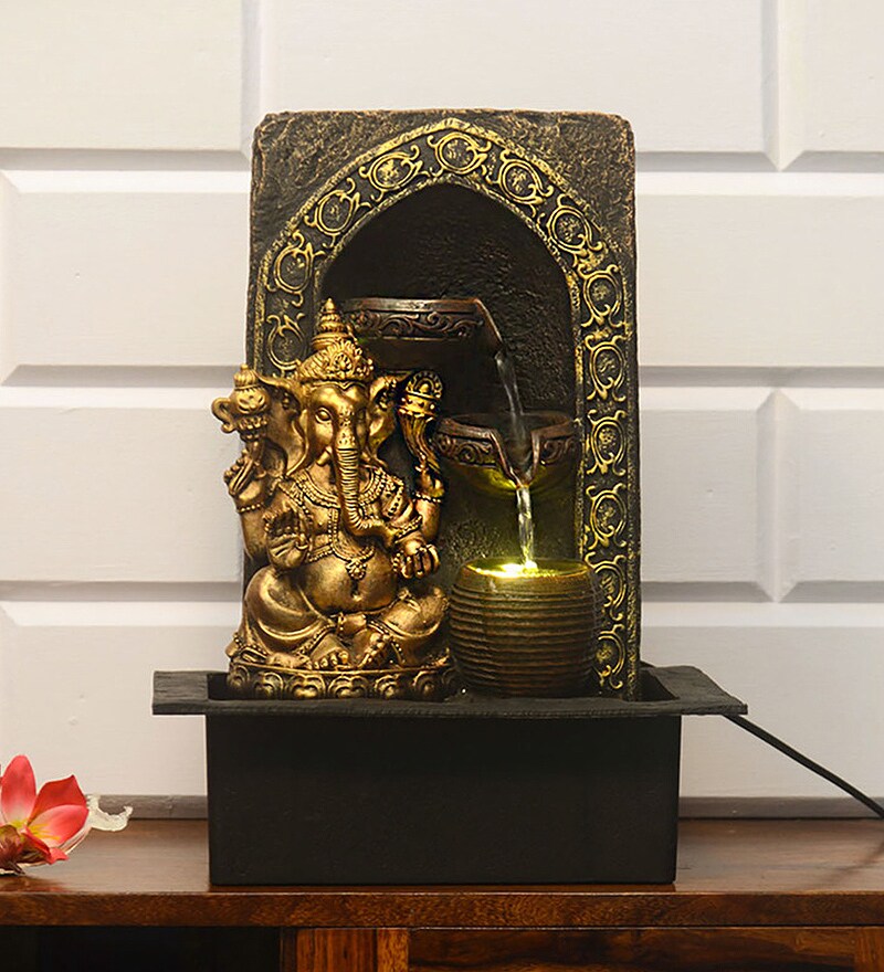 Buy Gold Polyresin Ganesha Divine Pot Indoor Water Fountain by home