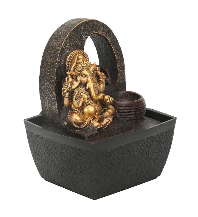 Buy Gold Polyresin Ganesha Water Fountain By Home Online Indoor