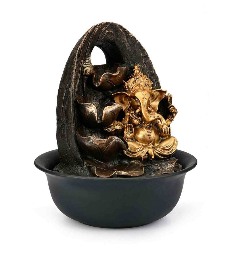 Buy Gold Polyresin Leaf Ganesha Water Fountain by home Online Indoor