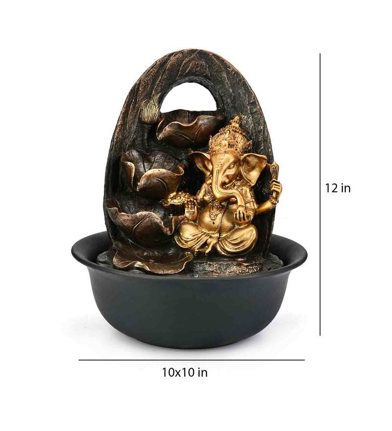 Buy Gold Polyresin Leaf Ganesha Water Fountain by home Online Indoor