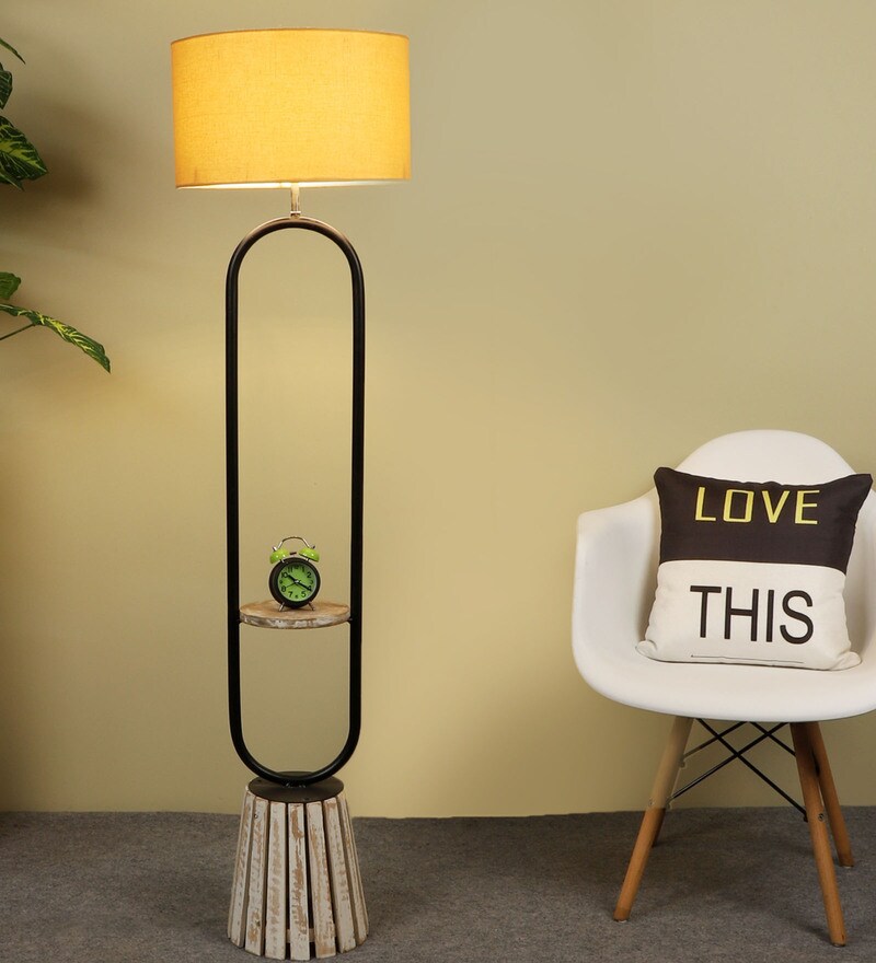 Buy Gold Shade Floor Lamp With Wood & Metal Base By The Lighting Hub