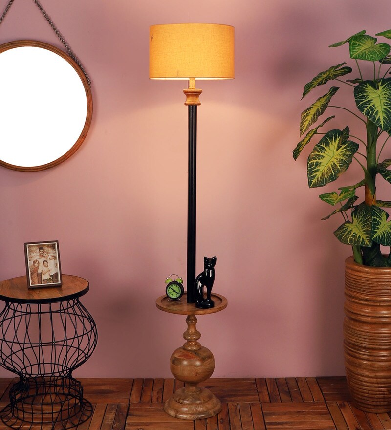 wood and gold floor lamp